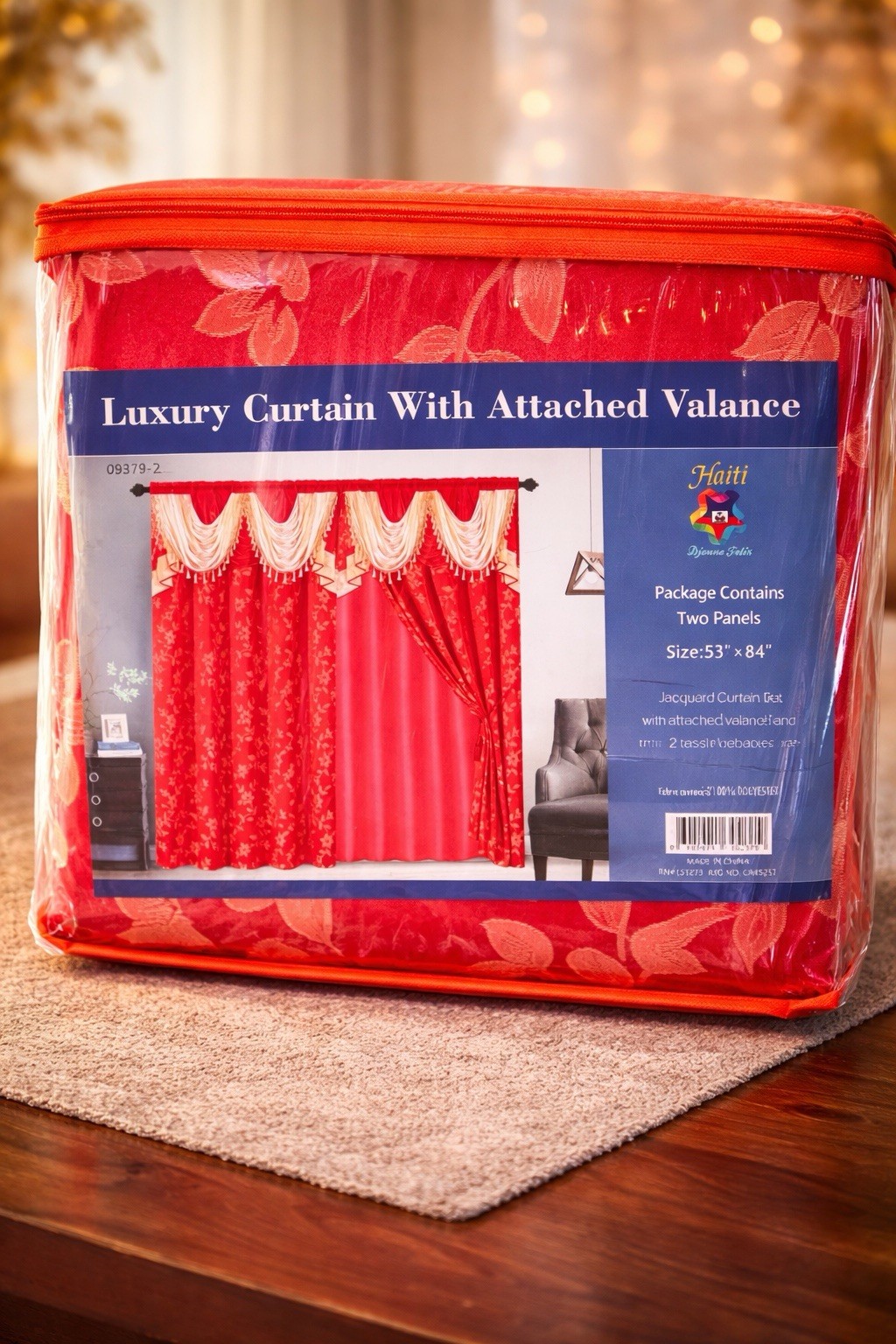 Haiti Luxury Curtain Attached Valance Red Floral Panels 53x84in