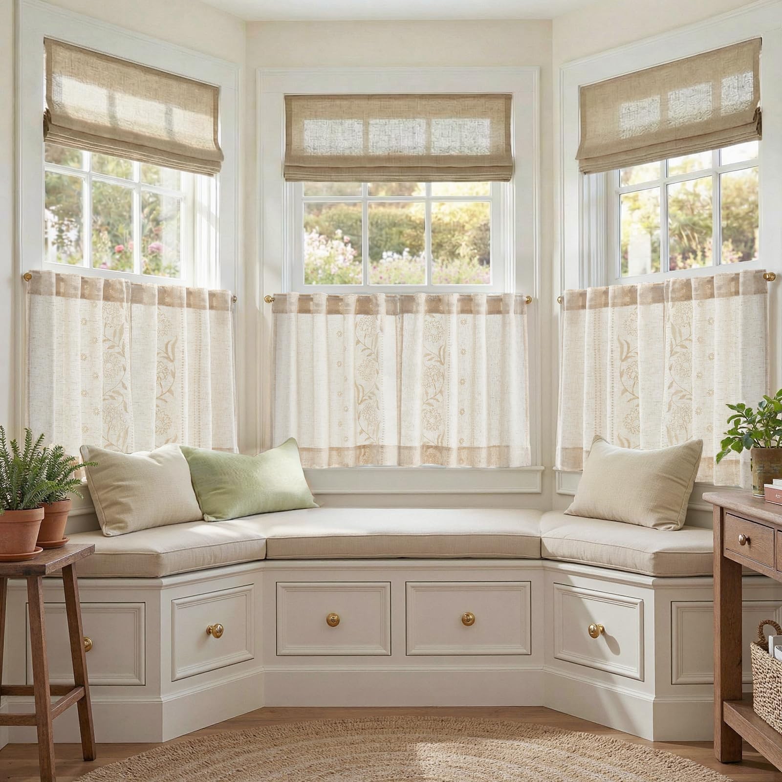 Winslow Linen Kitchen Curtains 24 Inch Length Small Window Curtains Embroider…