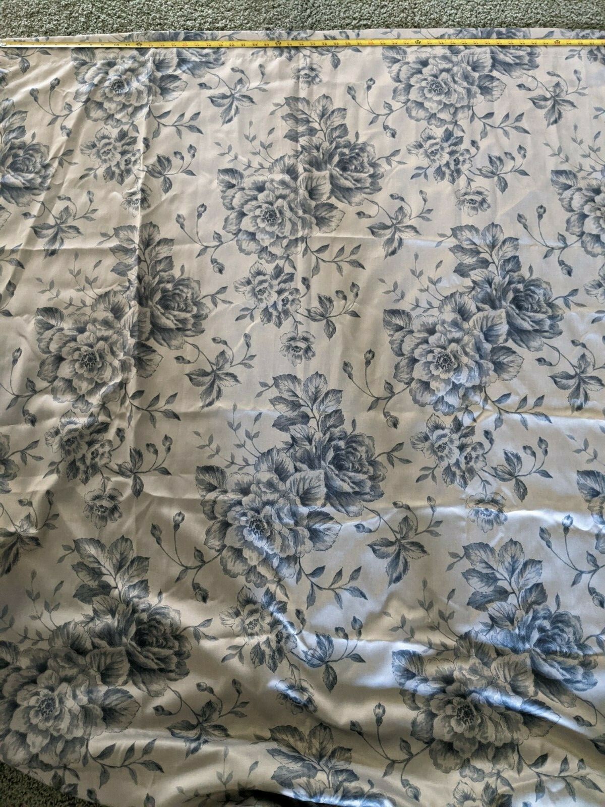 floral drapes, silvery grey with navy flower, brand new but no tags