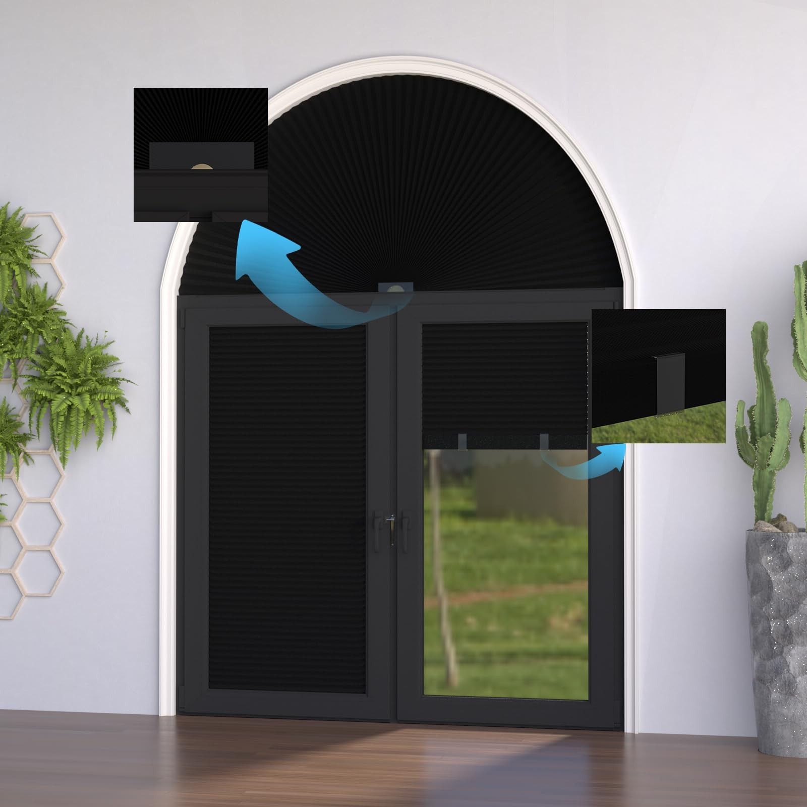 Myshade Arch Window Shades Half Circle Blackout Cellular Shades Cordless No D…