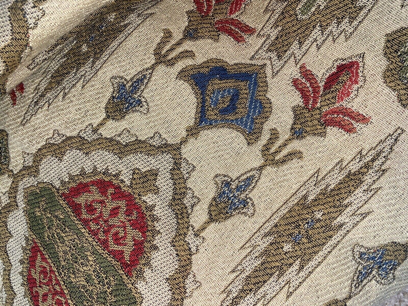 Pair of Stunning Tapestry Curtains Vintage Rug-Print Drapes 104 Long Tan Red 2