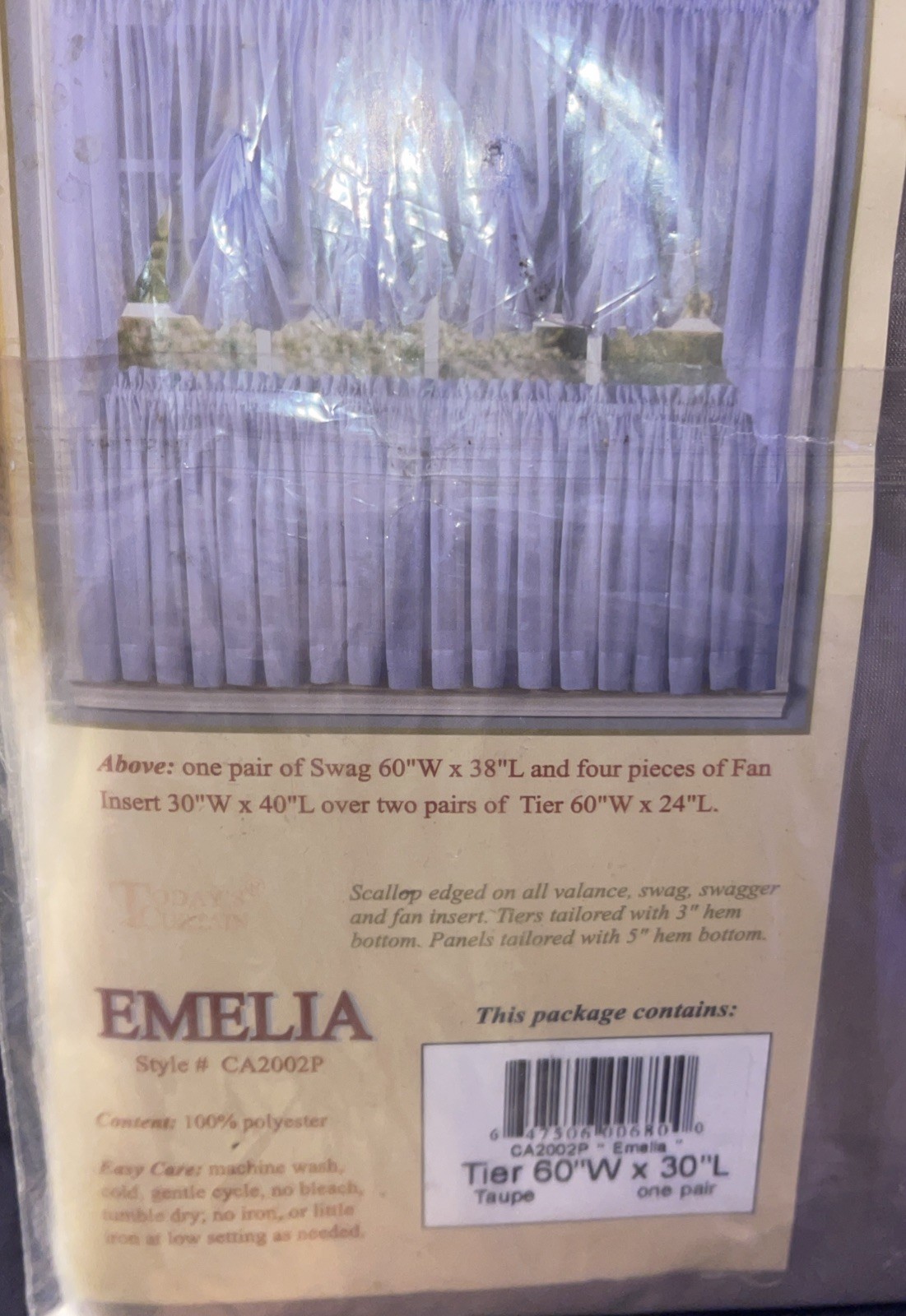 Voile Sheer Curtains Emelia Rod-Pocket Panel Tier 60″ x 30” Taupe One Pair NEW