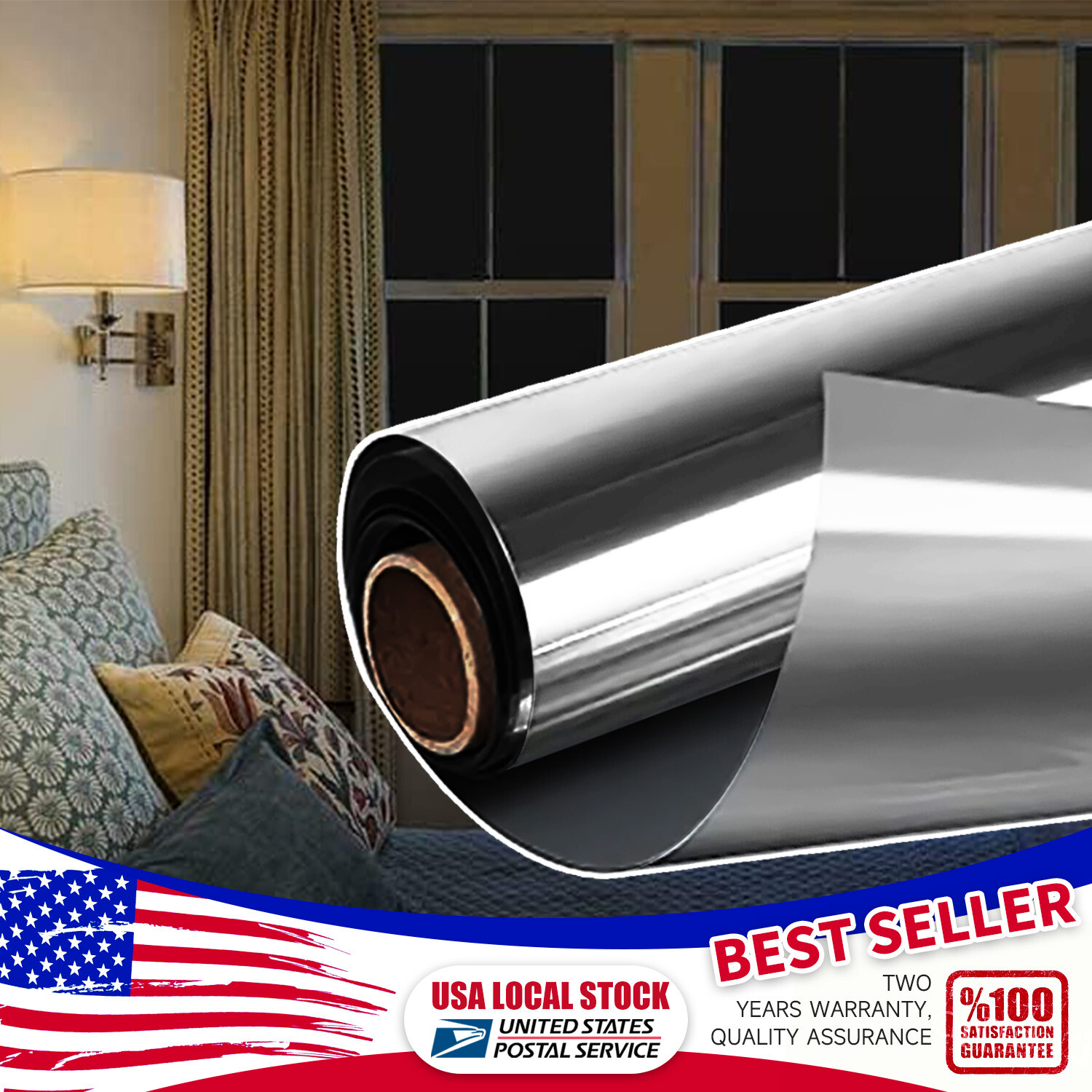 20″ x6.6FT Uncut Roll Window Mirror Black Chrome Tint Film Car Home Office Glass