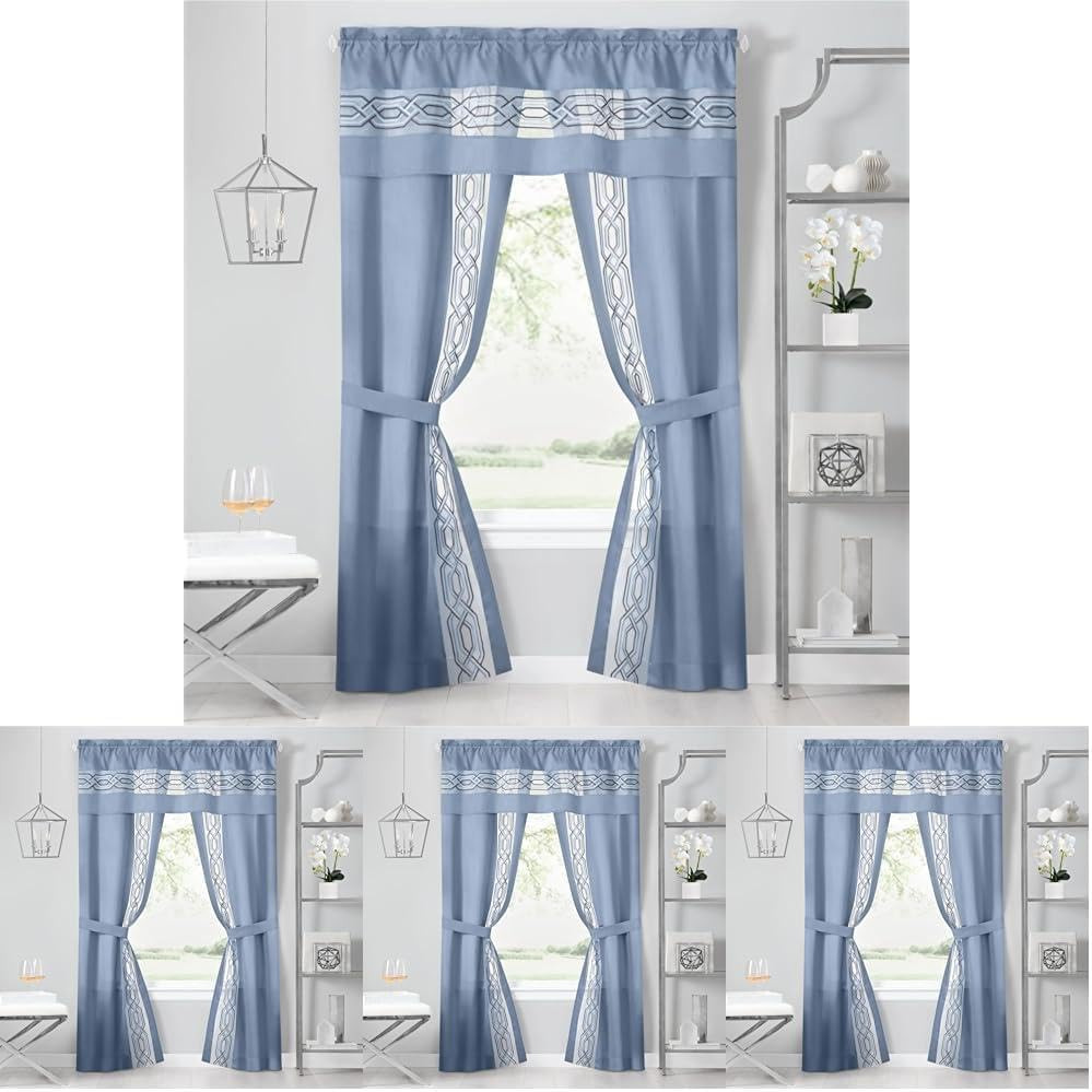 Paige 5-Piece Light Filtering Curtain Set – Blue, 55×63, Machine Washable