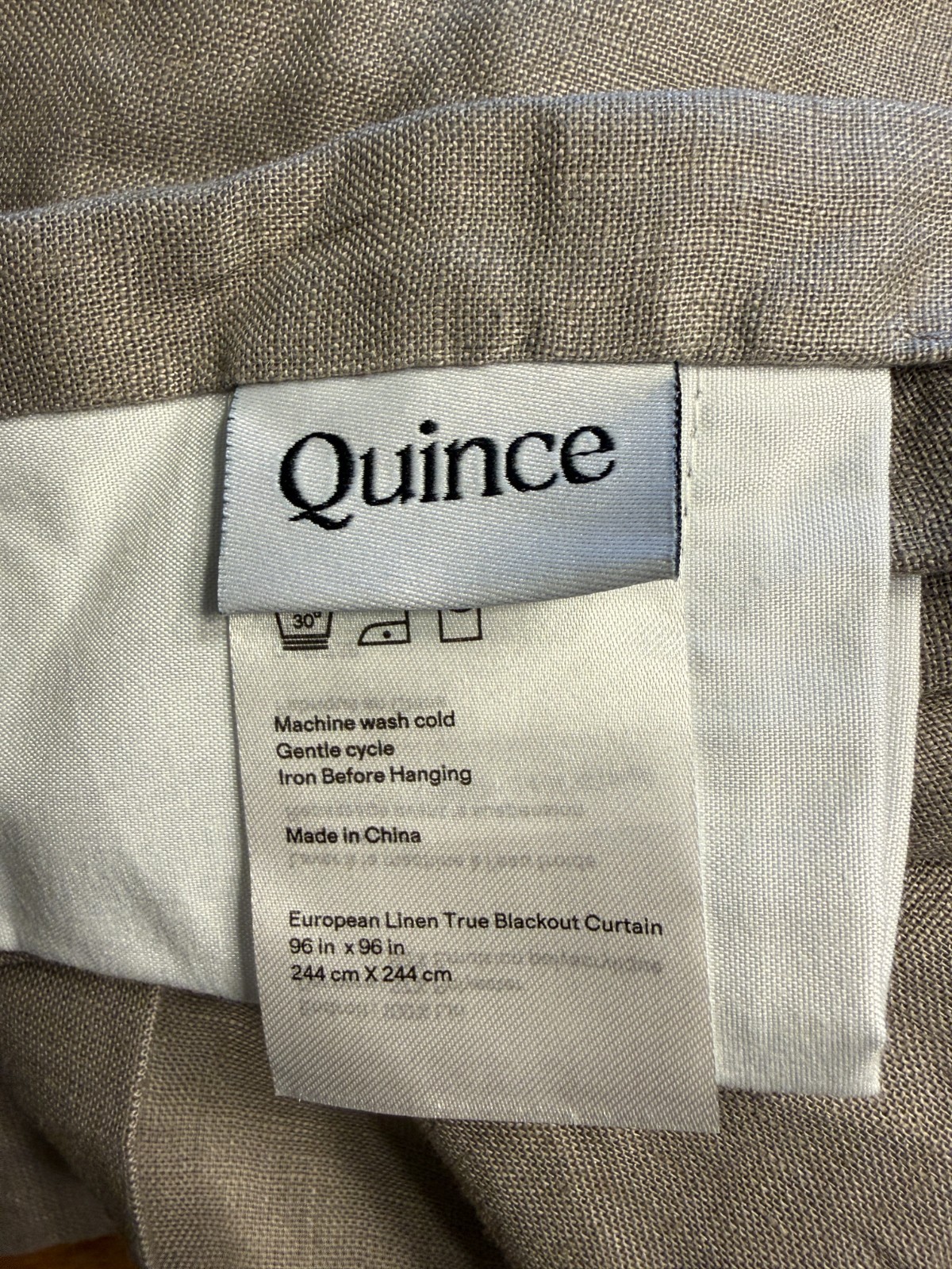 Quince European Linen True Blackout Curtain 96×96 Dark Flax Back Tab Pole Pocket