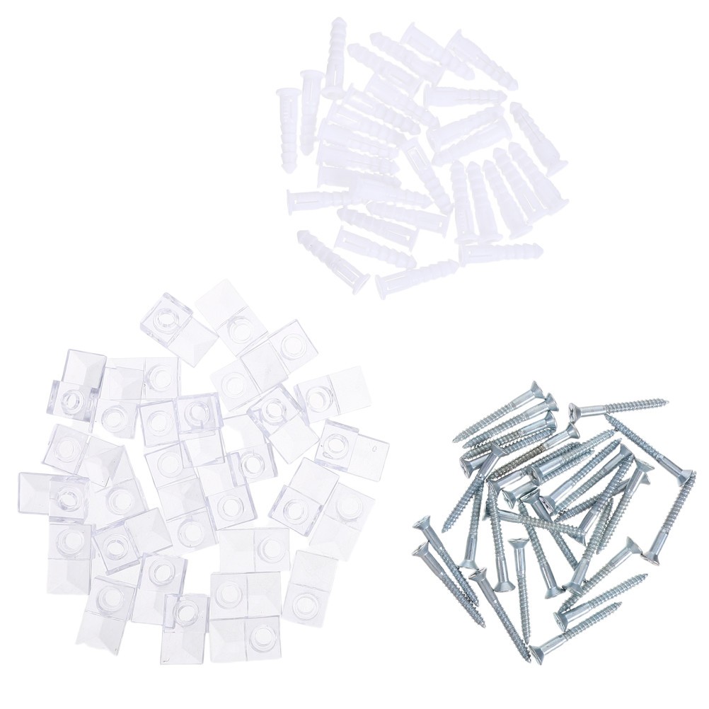30 Sets Durable Clear Glass Mirror Clips with Screws Frameless Mounting Hardware