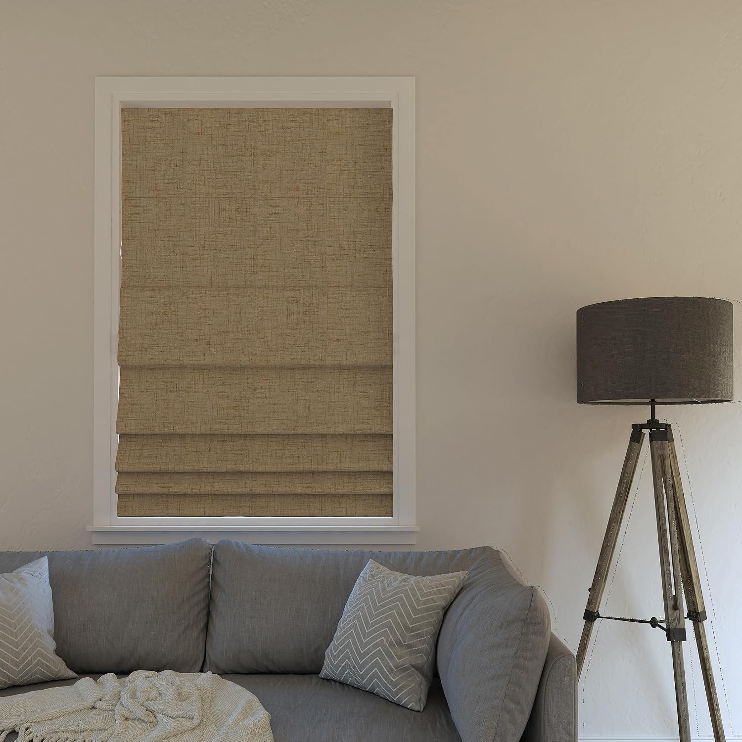 Sun Zero Seraphina Textured 100% Total Blackout Cordless Roman Shade, Taupe, 35″