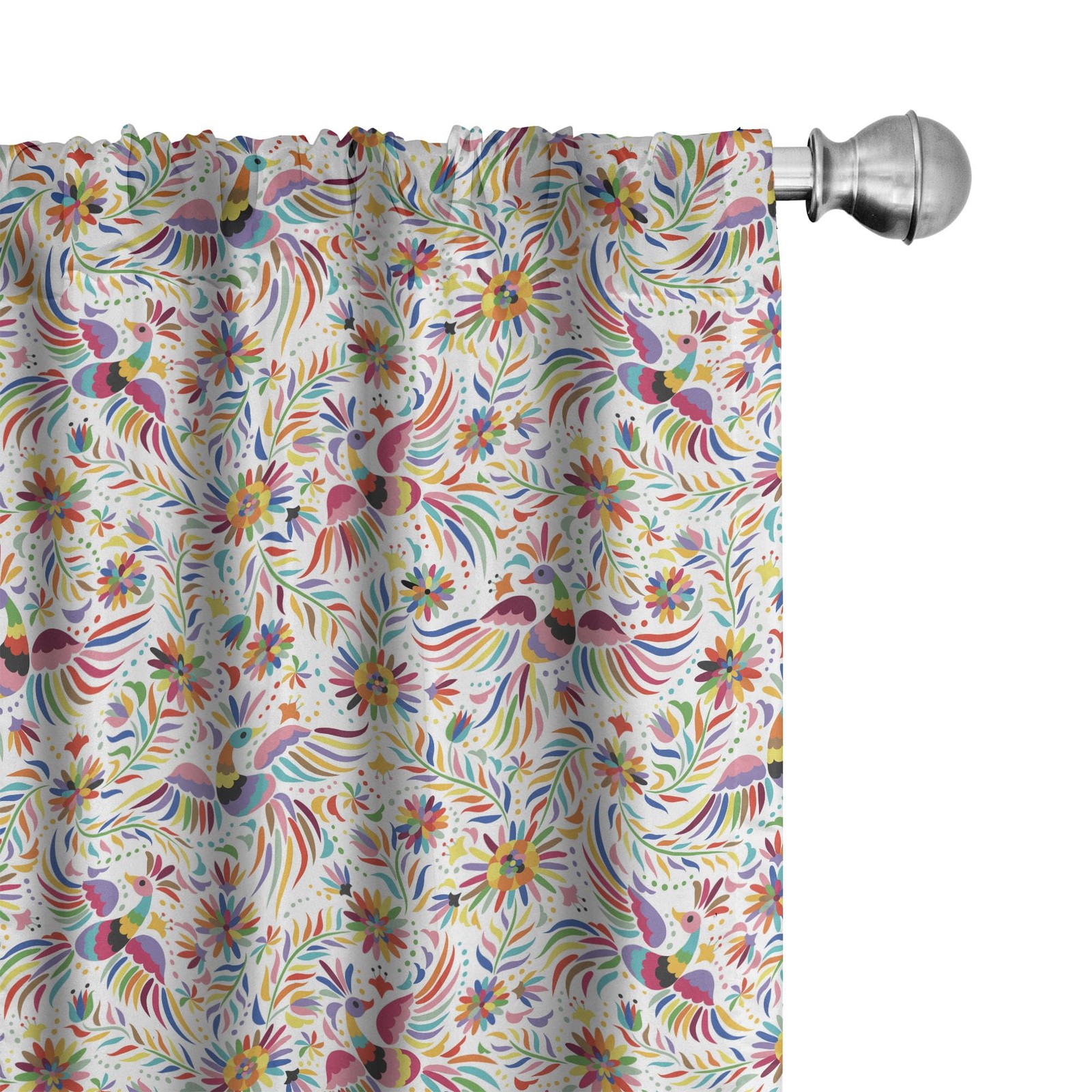 Mexican Window Curtains Pack of 2, Colorful Nature Inspired Pattern Birds Flo…