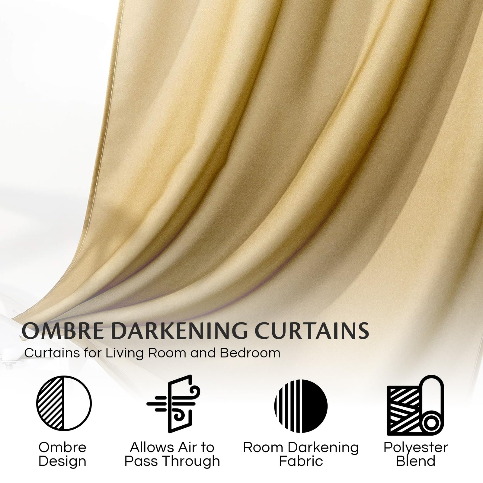 Ombre Darkening Curtains, Curtains for Living Room and Bedroom Gold 40″W x 84…
