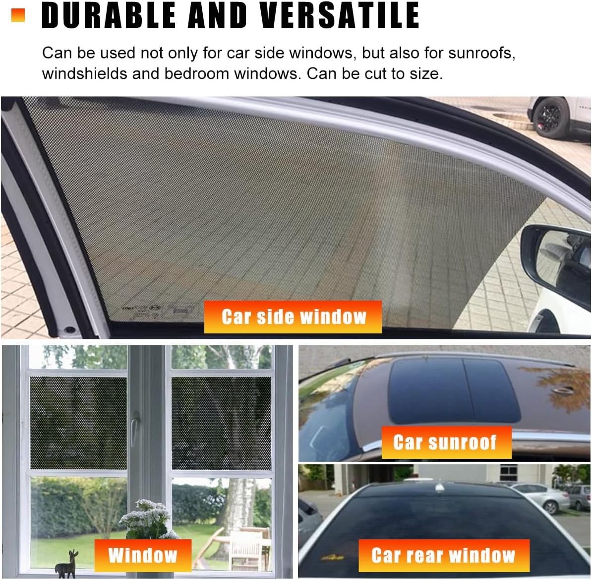 4 PCS Car Side Window Sunshade, 16.5″×15″ Static Cling Auto Shade Black