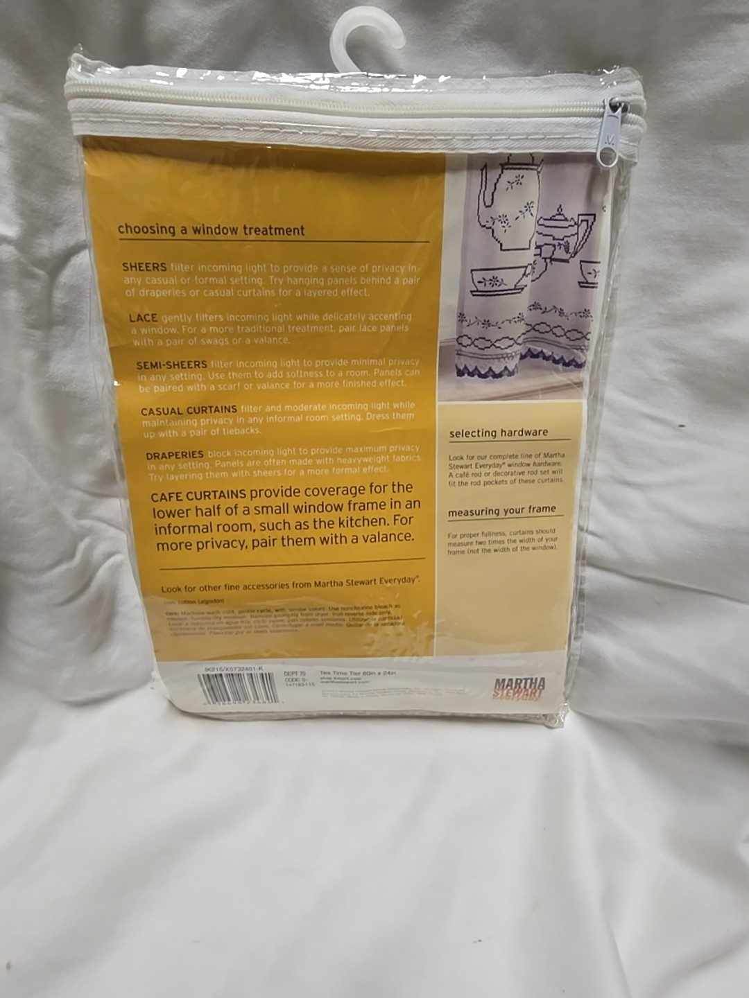 Martha Stewart Cafe Curtains Tea Time 60″W X 24”L Pair White Blue Embroidered