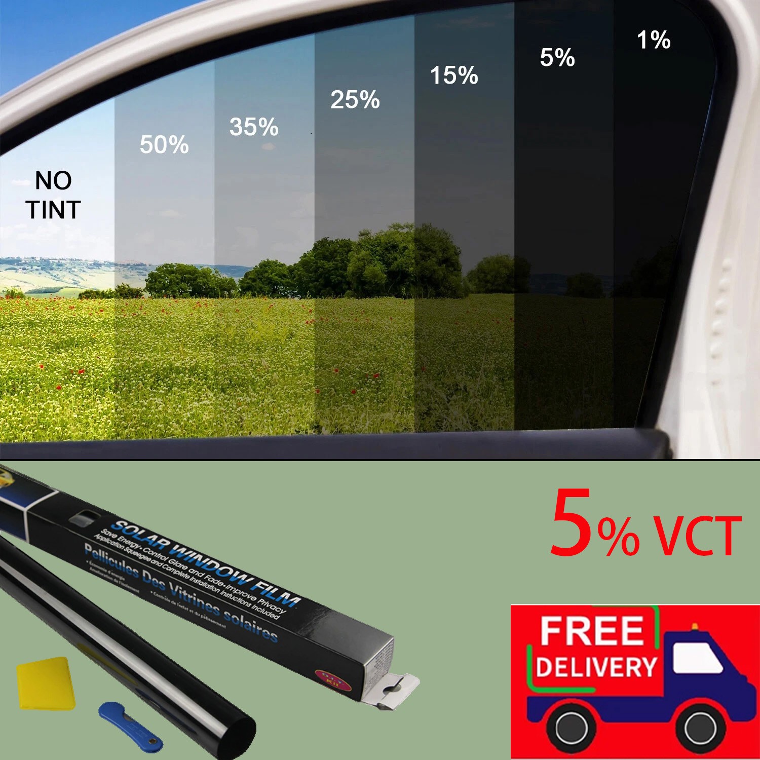 20″ x 10FT/20FT Uncut Roll Black Window Tint Film 5% VLT For Car Home Office