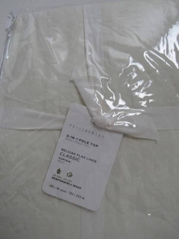 Pottery Barn Belgian Flax Linen Rod Pocket Curtain, 100″ x 96″ Classic Ivory NWT