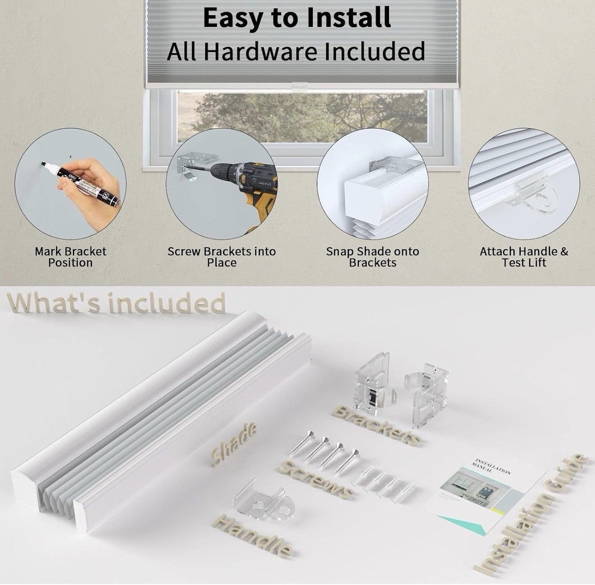 MYshade Cordless Light FilteringCellular Shades Room Darkening, 39″ W x 72″ H