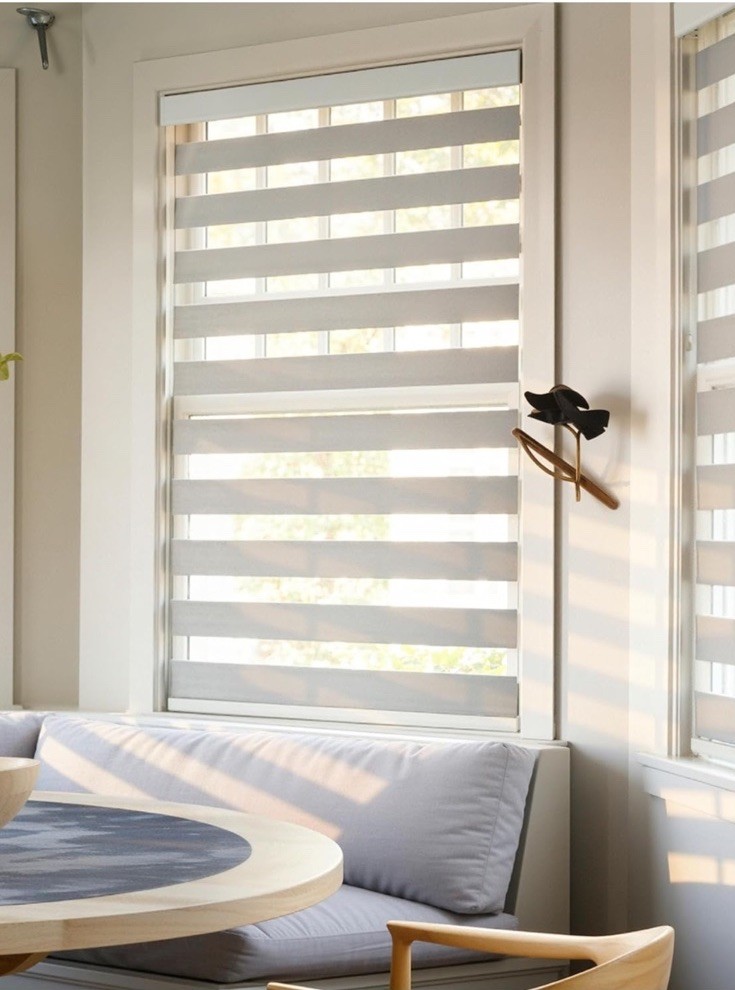 Cordless Zebra Blinds for Windows Layer Light Gray, 30 in (W) x 64 in (H))
