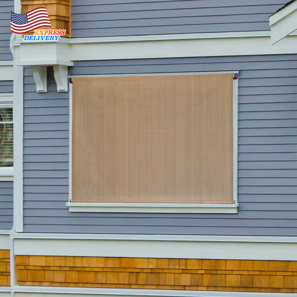 Driftwood Dark Brown Cordless Outdoor Patio Roller Shade 96 In. W X 72 In. L