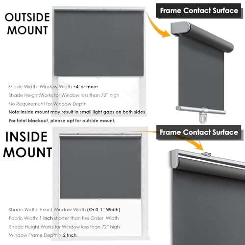 Cordless 100% Blackout Roller Shades for Windows,UV Protection 34″W x 72″H Grey