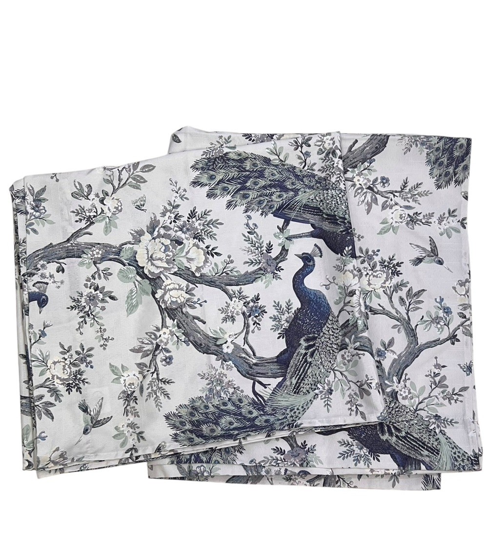 Laura Ashley Window Curtains 2 Panels 38 x 82” Peacock Blue Gray Rod Pocket