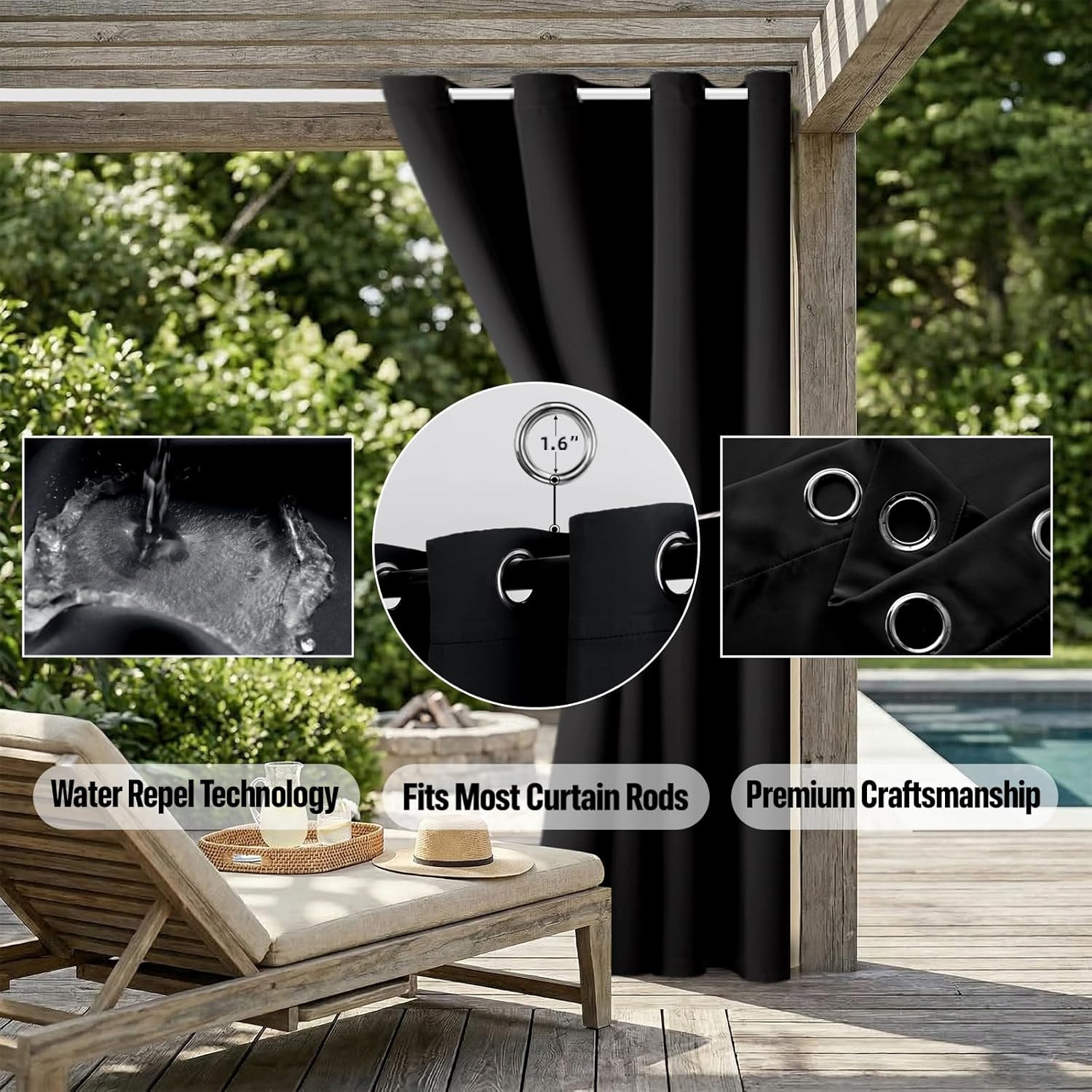 Waterproof Outdoor Curtain W52 X L84 – Grommet Top Sunlight Blocking Window Trea
