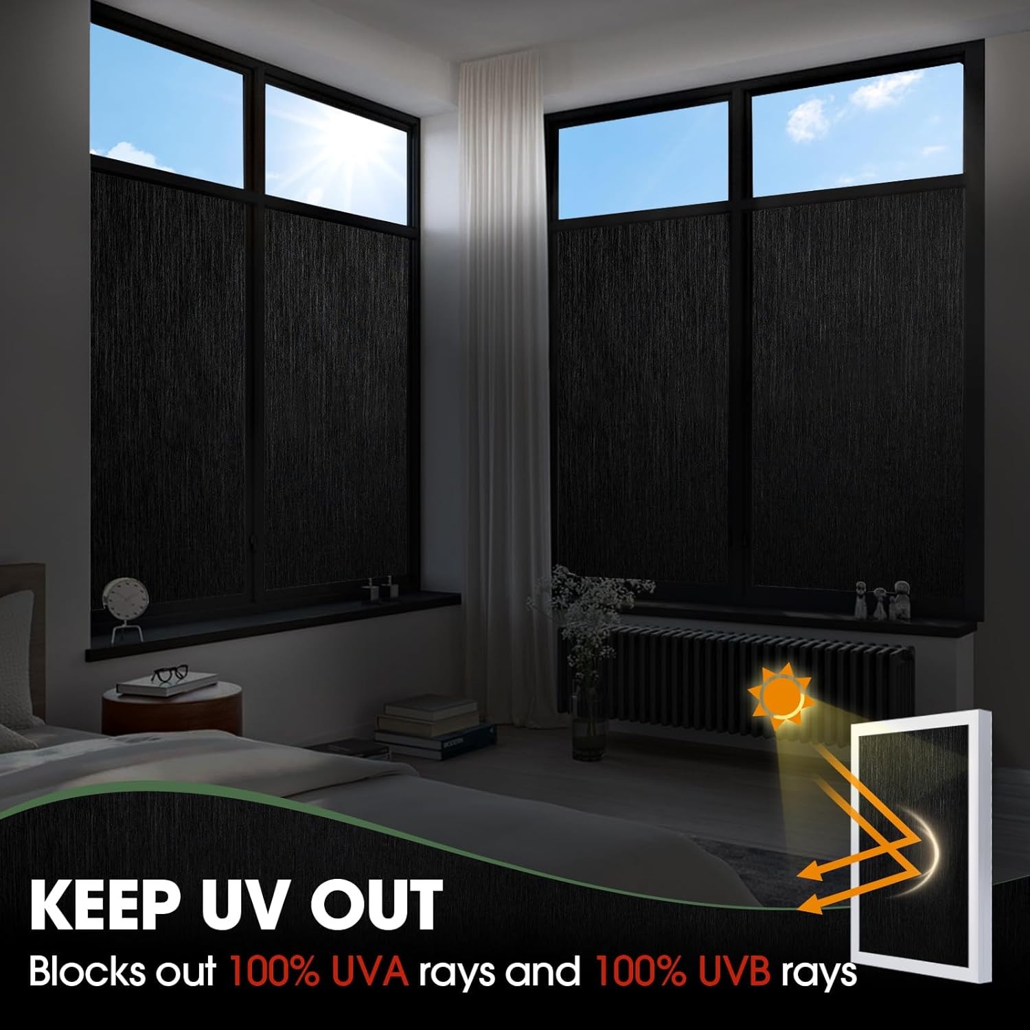 Black Light-blocking Privacy Protection Decorative Window Film Brushed Texture