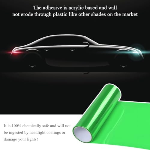 Car Light Tint Film, 11.8″ × 47.2″ Self-Adhesive Auto Light Wrap Film Green