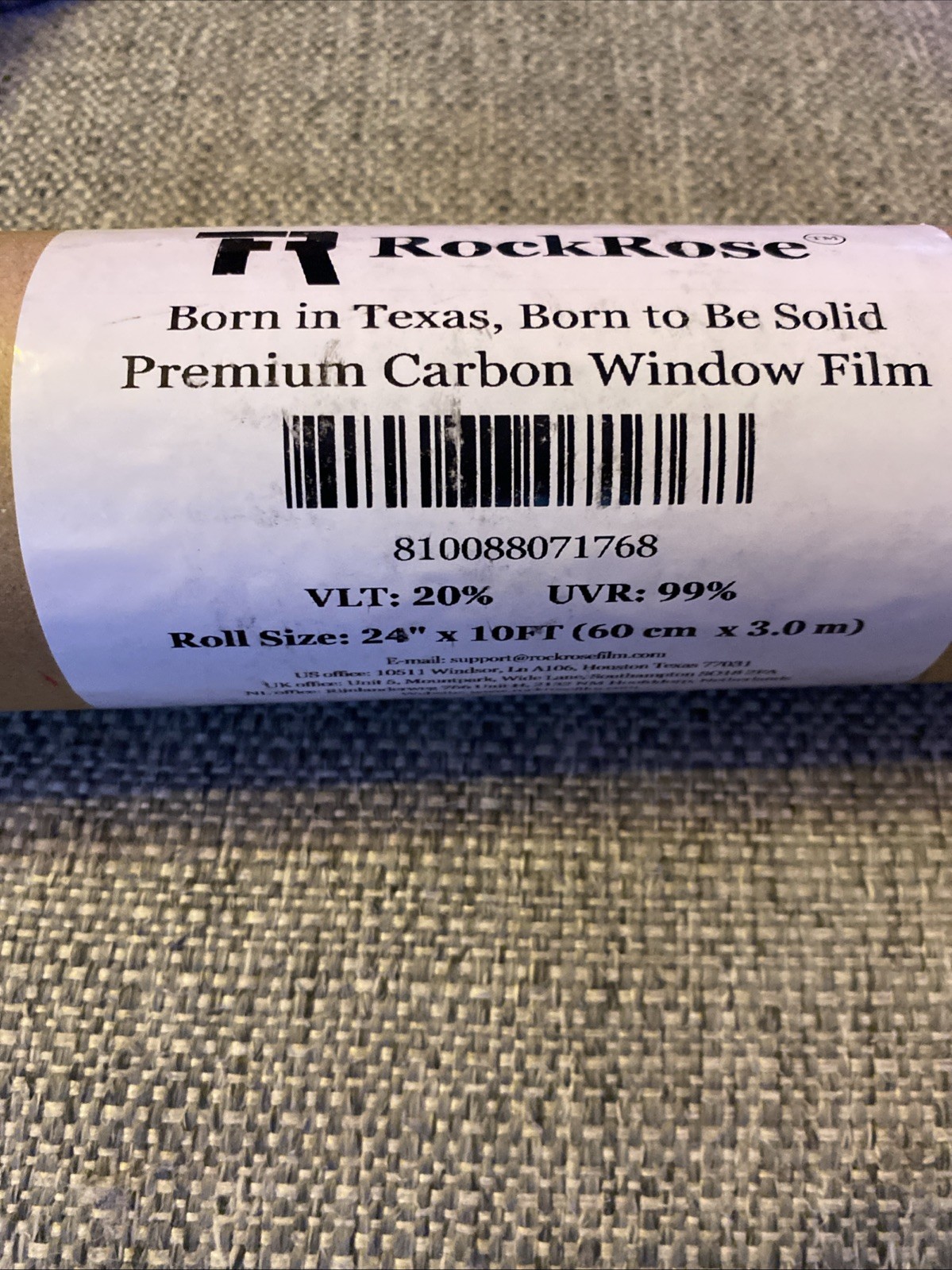 RockRose Premium Carbon Window Film 24”x10ft Vlt20% Dark Grey/black Tint
