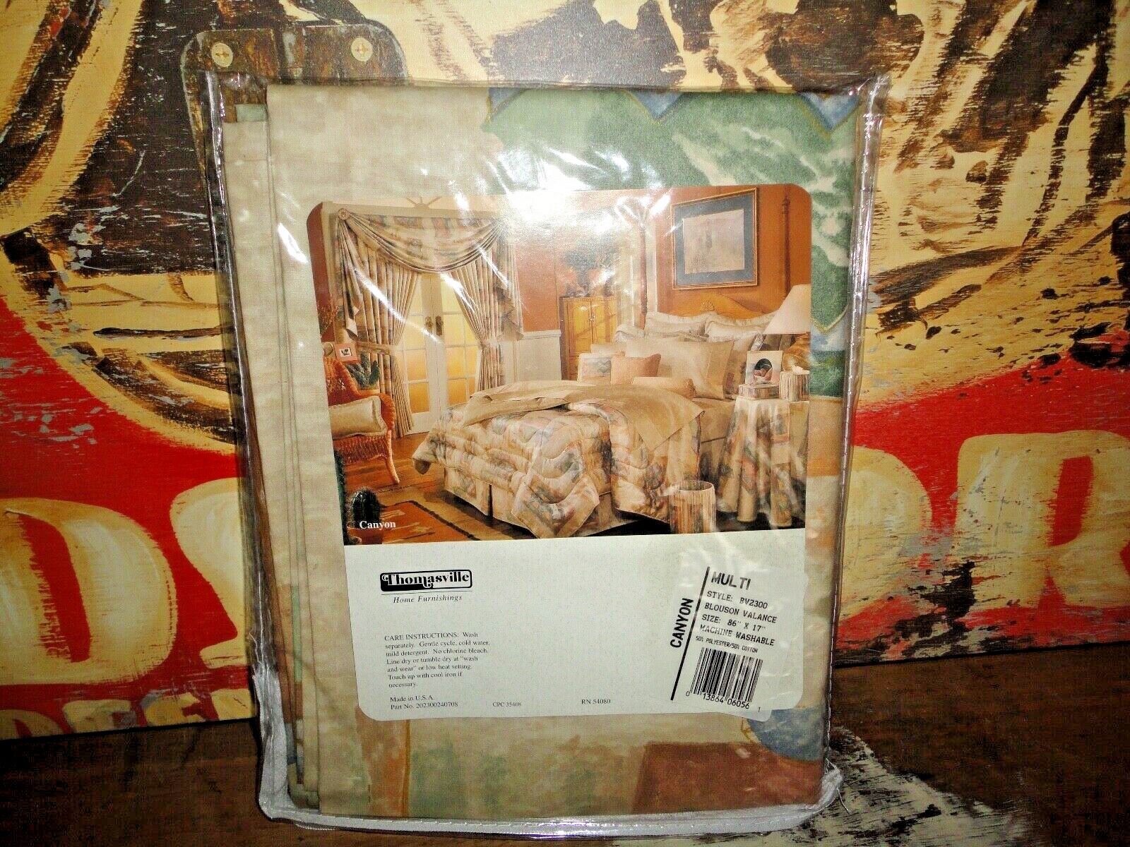 THOMASVILLE CANYON TAN GREEN SOUTHWESTERN KHAKI TAILORED VALANCE 86 X 17 NEW