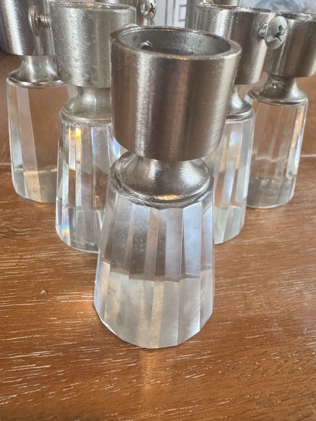 6 Pottery Barn crystal Polished Nickel Curtain Rod Finials