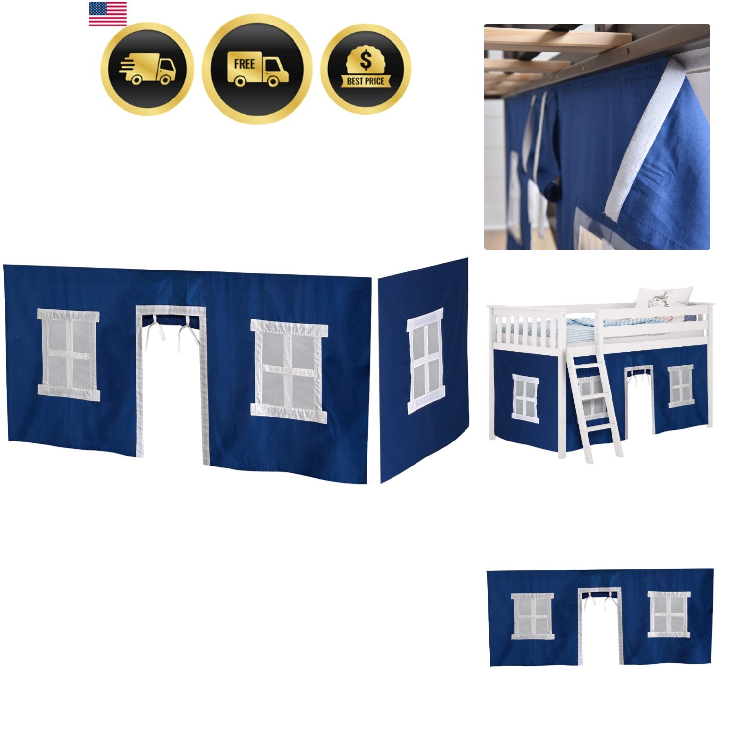 Underbed Privacy Curtain for Low Bunk/Loft Bed, 2 Panel Play Curtain Set – Ho…
