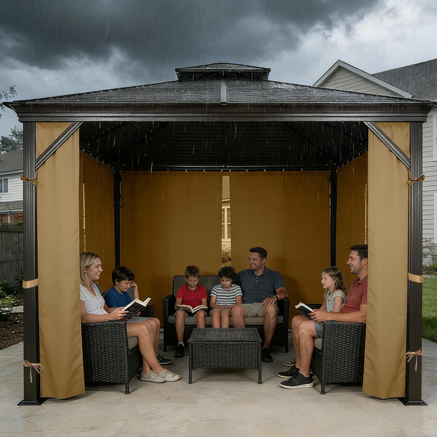 Khaki Waterproof Gazebo Privacy Curtains – 4 Zippered Sidewalls 10′ x 12