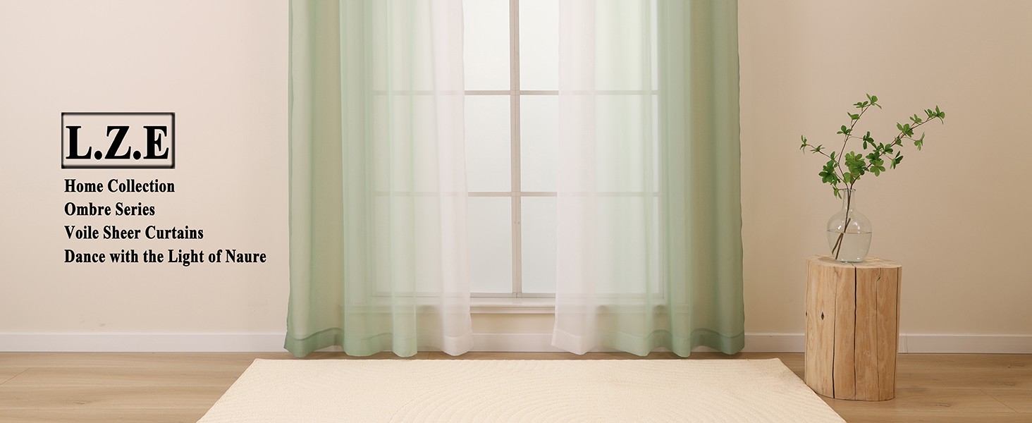 Beige Ombre Sheer Curtains 84 Inches Long for Living Room, Transparent Tan
