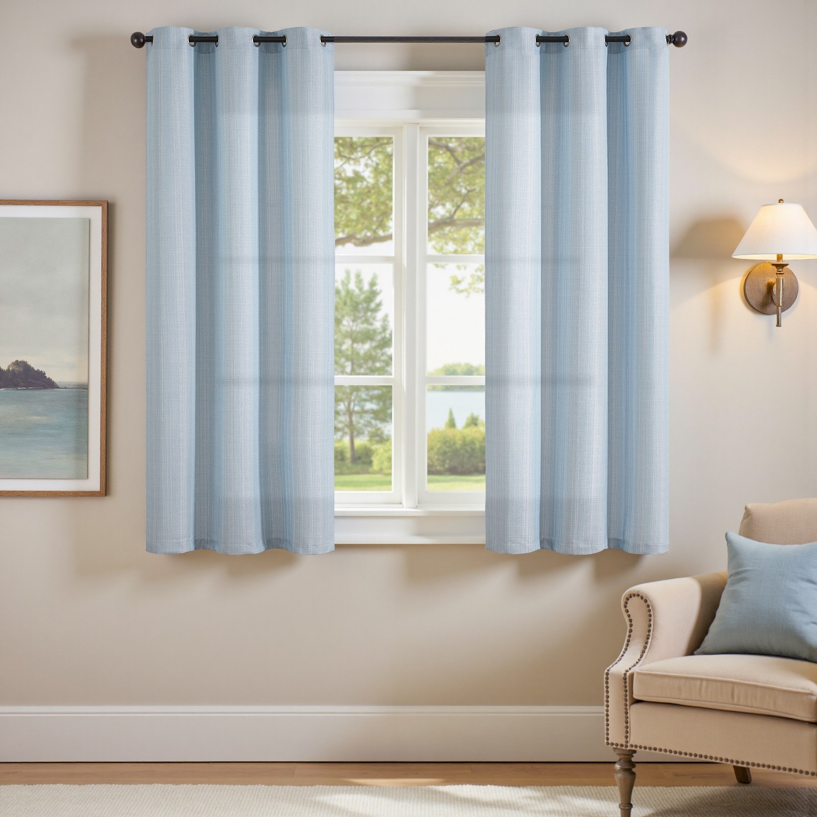 Linen Textured Curtains 2 Panels for Living Room Grommet Top Light Filtering