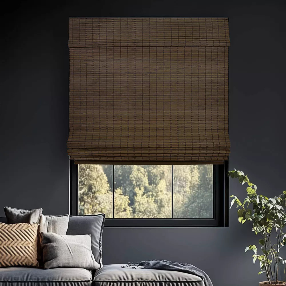 31″x64″ Chicology Room Darkening Bamboo Roman Shade Moose Brown