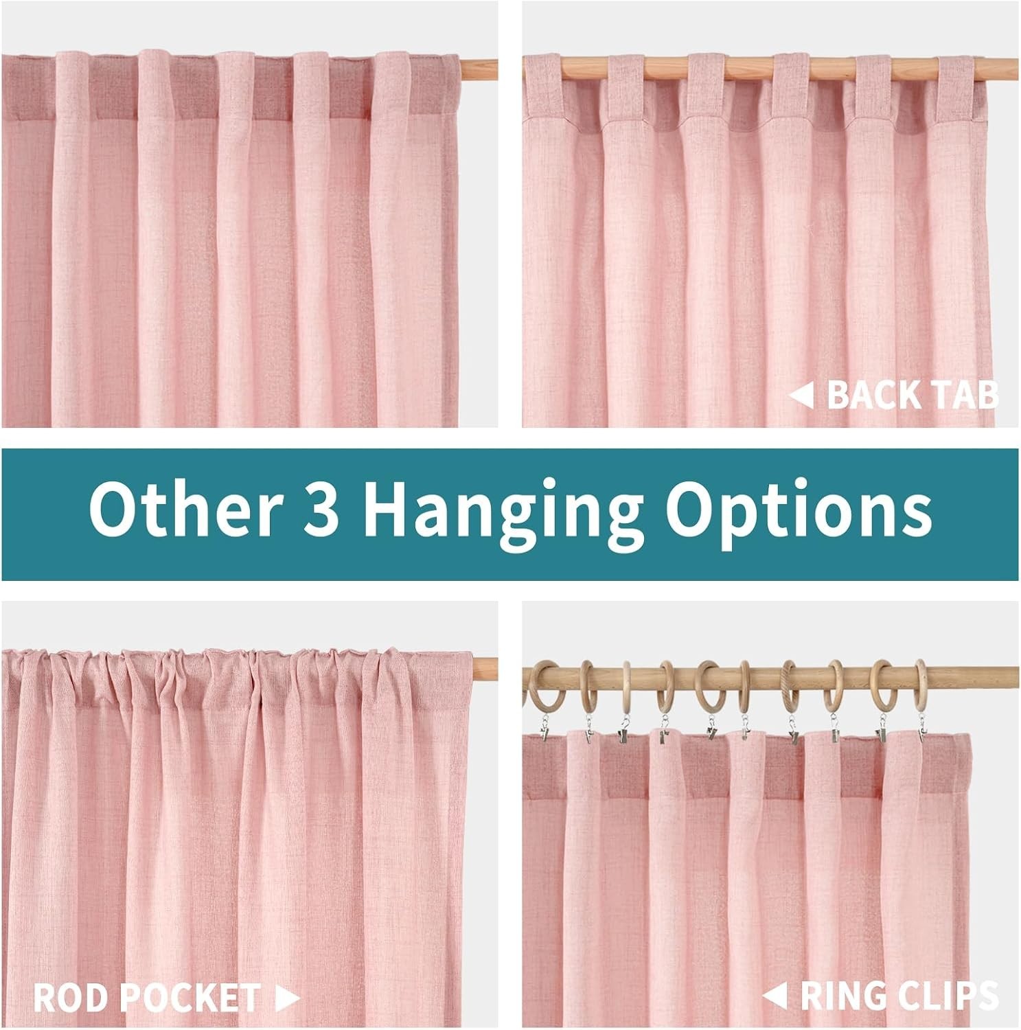 Versatile Light Pink Linen Curtains – 84 Inch Decorative Panels with Back Tabs