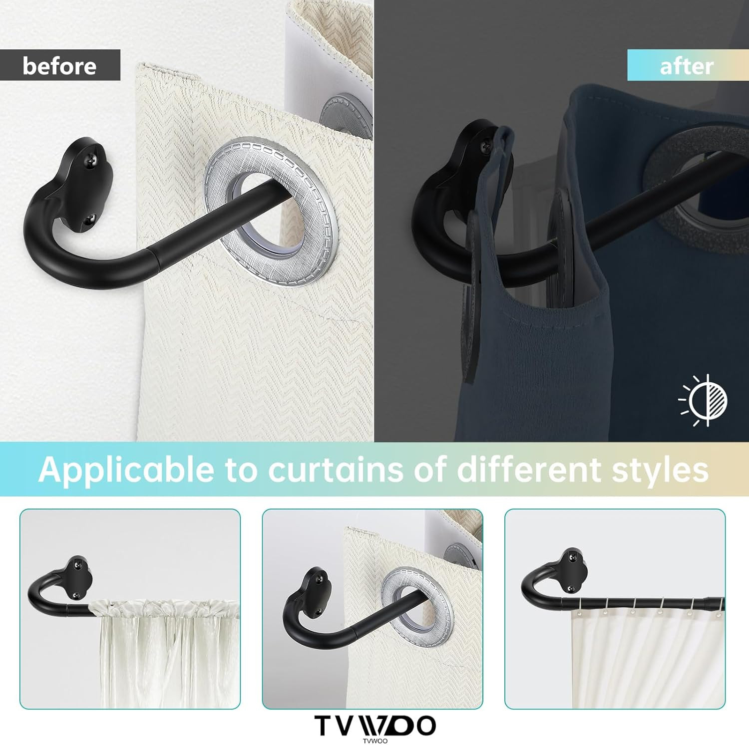 Black Wrap Around Curtain Rod 28-48 Inch Adjustable 5/8” Heavy Duty Metal Set