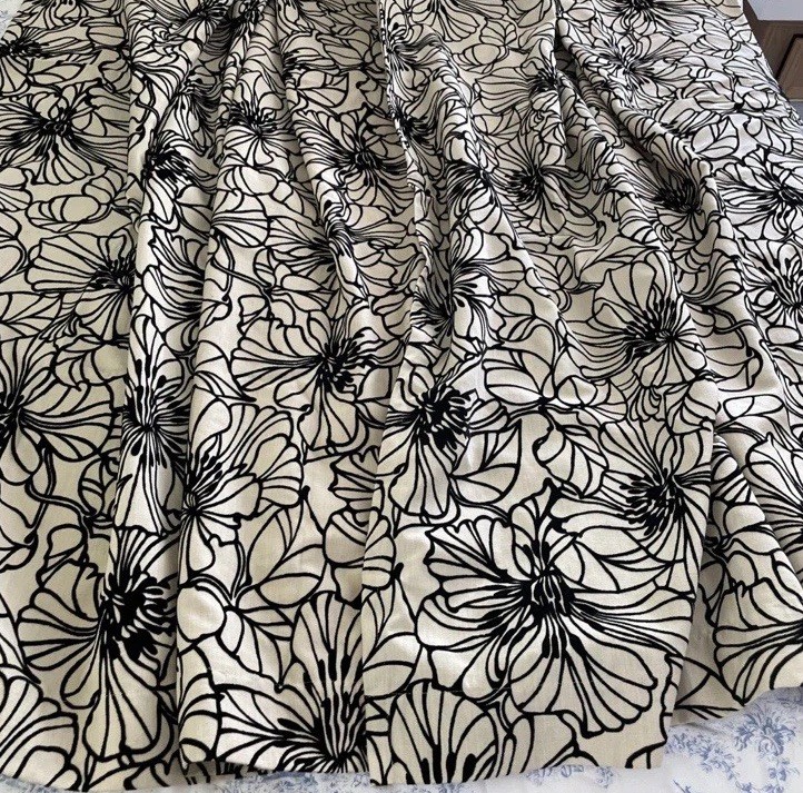 Custom Drapery Panels 53x 84”L Khaki Linen Blend? With Black Velvet Design Pair