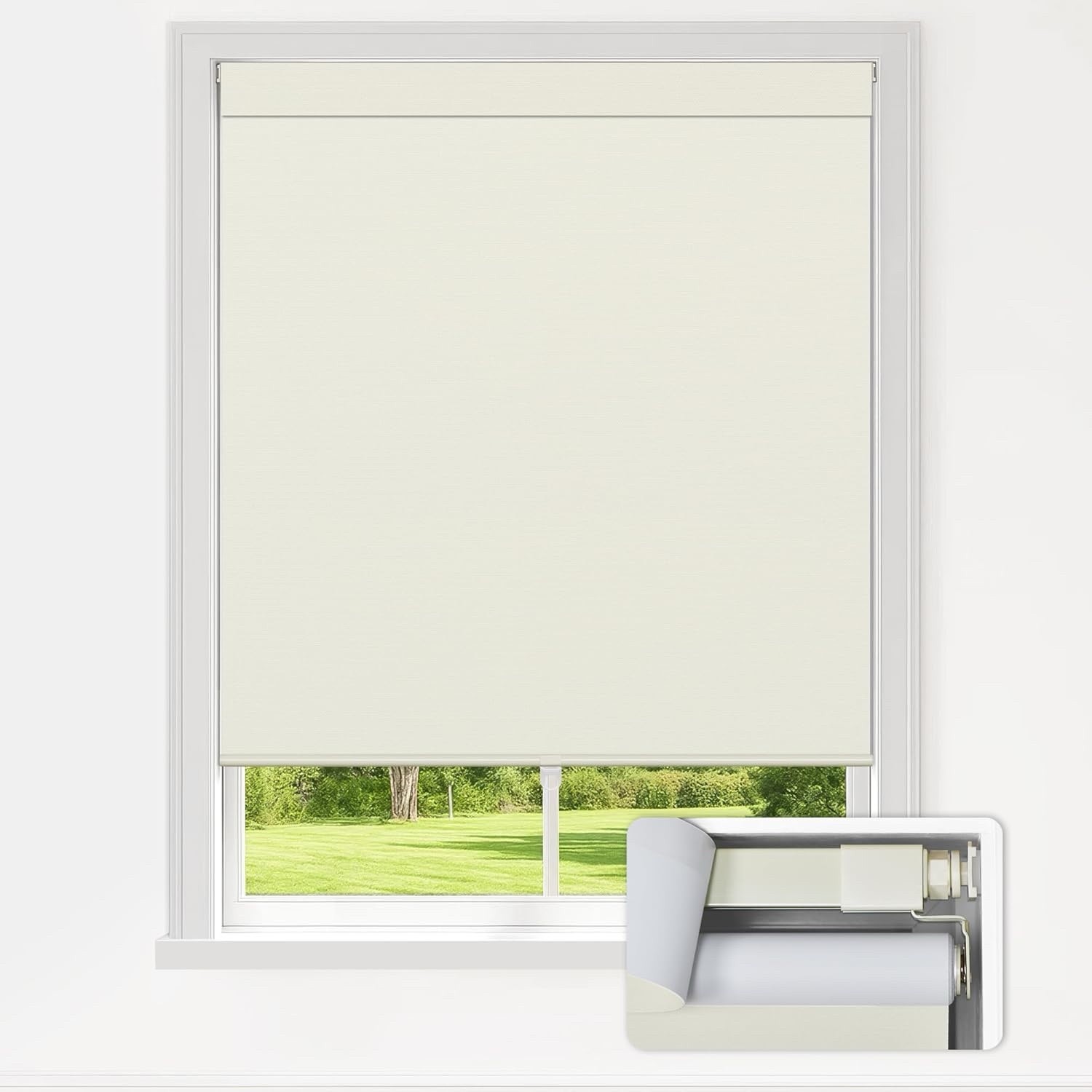 LazBlinds No Drill Cordless Blackout Roller Shade UV Thermal 38×72 Cream