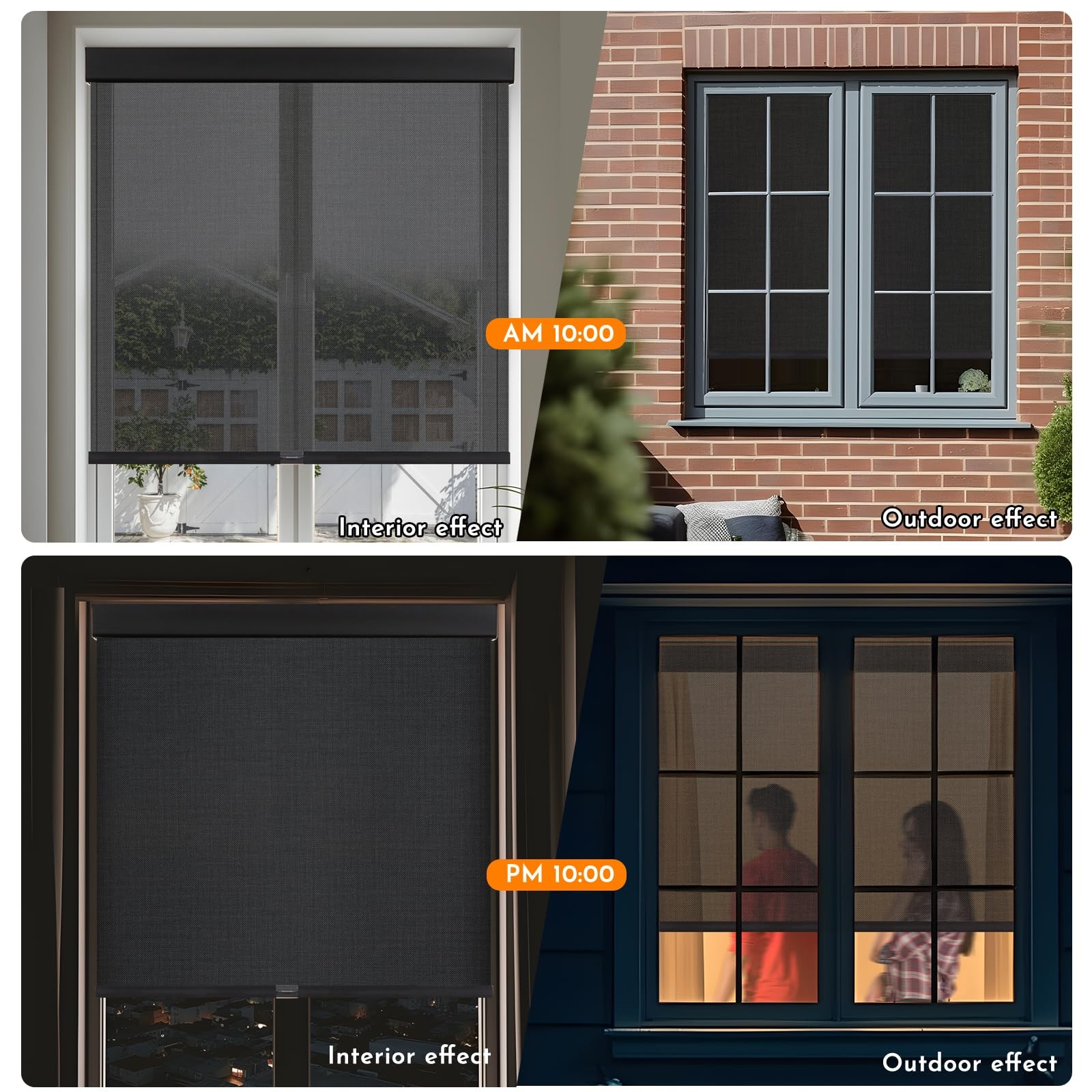 Persilux Cordless Solar Roller Shade Black 27″W x 72″H 5% Openness UV Protection