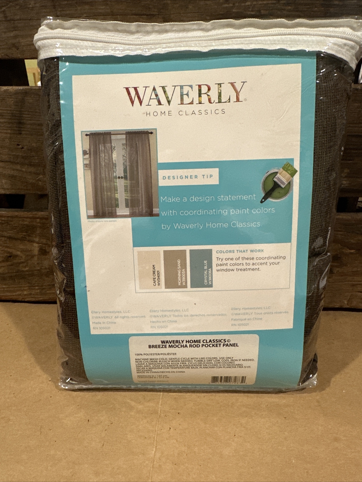 Window Curtain Panel by Waverly Breeze Mocha Rod Pocket 84″