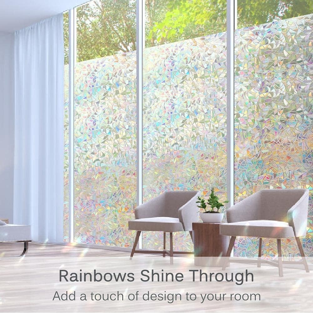 Rainbow Window Privacy Film with UV Protection & Installation Tools – 17.5″ x…