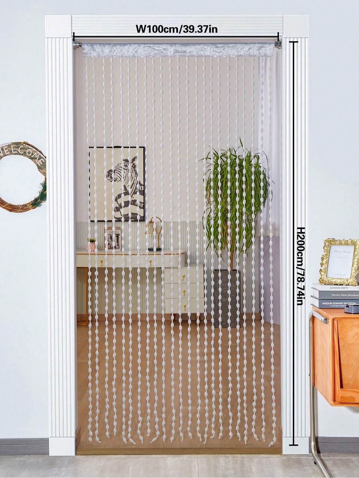 White 100x200cm Thick Lantern Bead Curtain With Furry Balls For Room Divider
