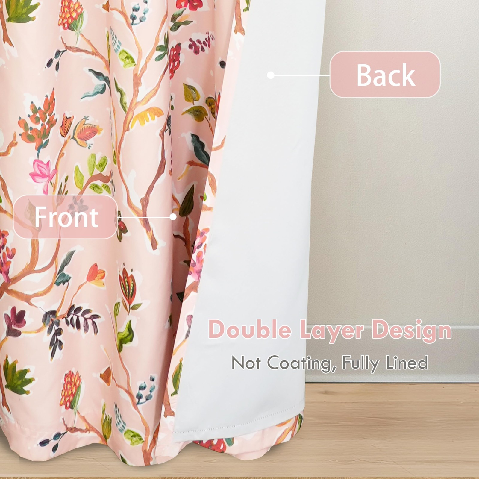 Driftaway Lauren Pink Blackout Curtains For Bedroom Colorful Watercolor Branch