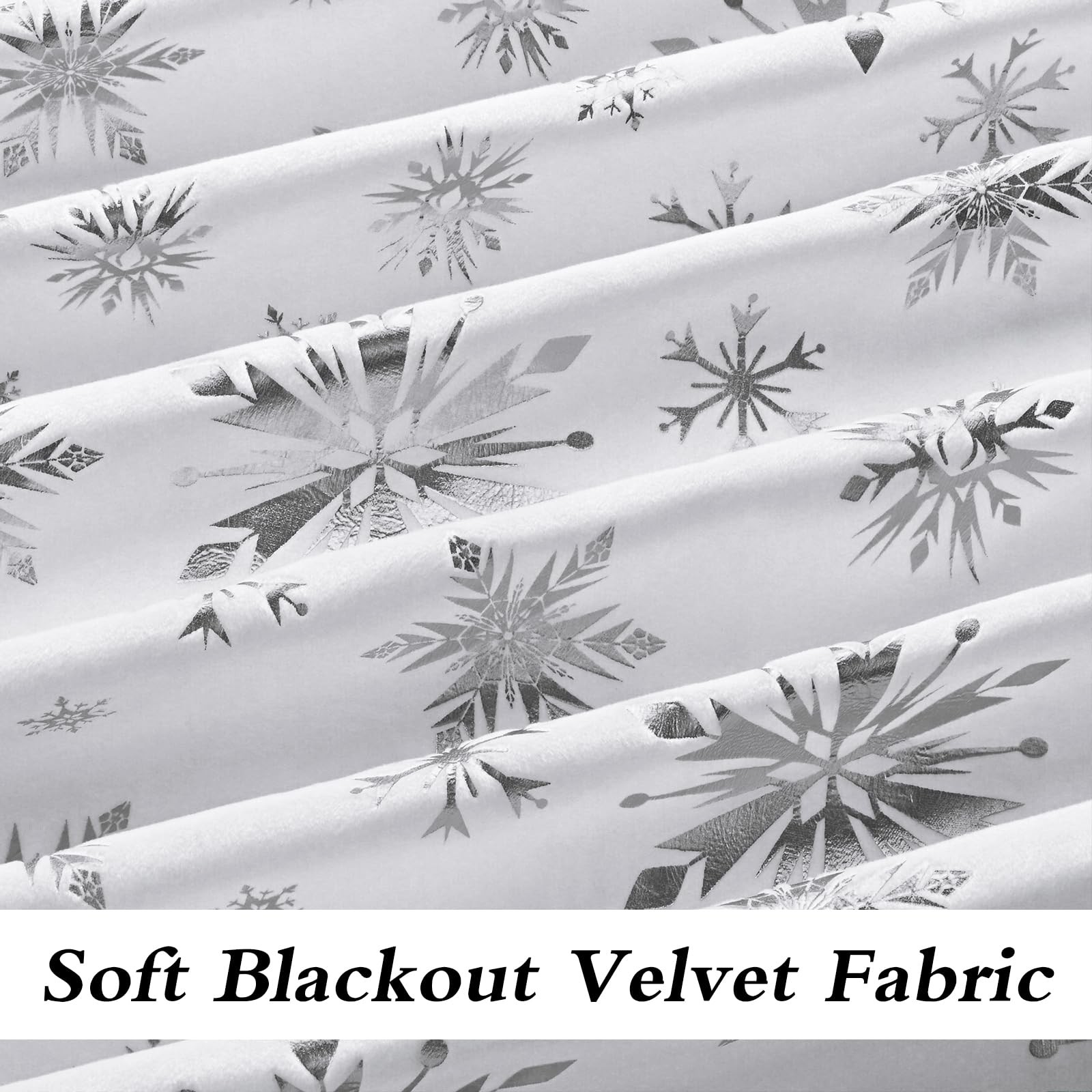 Christmas Curtains for Living Room, Silver Snowflake Foil Print Curtain, Velv…