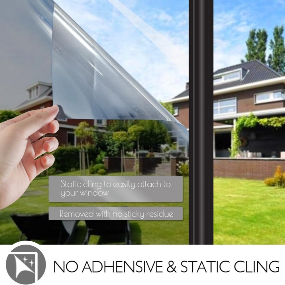 Window Tint for Home, One Way Privacy Film Heat & UV Blocking Gray Silver Film
