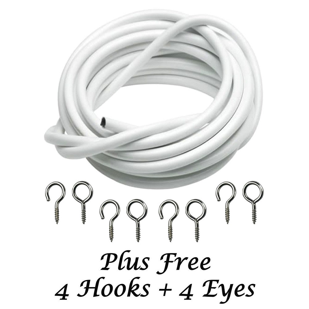 Window Cord Cable Net Curtain With Wire Eyes & Hooks Various Lengths Available