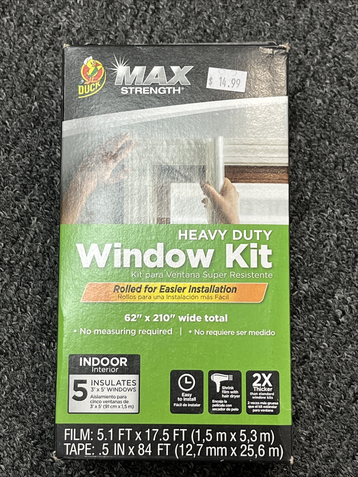 Duck Max Strength 5 Window Kit Heavy Duty Insulating Film 62″ x 210″ 1.5 Mil