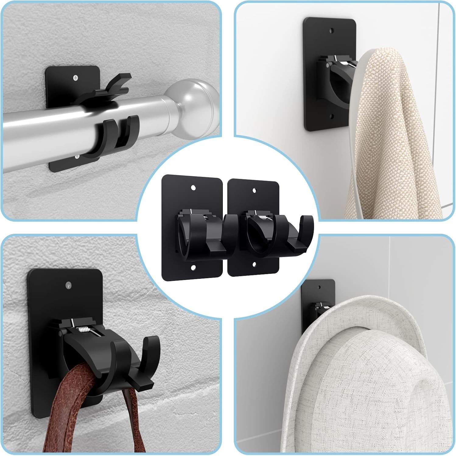 8 Pieces Self Adhesive Curtain Rod Bracket, Universal Plastic Curtain Rod Hol…
