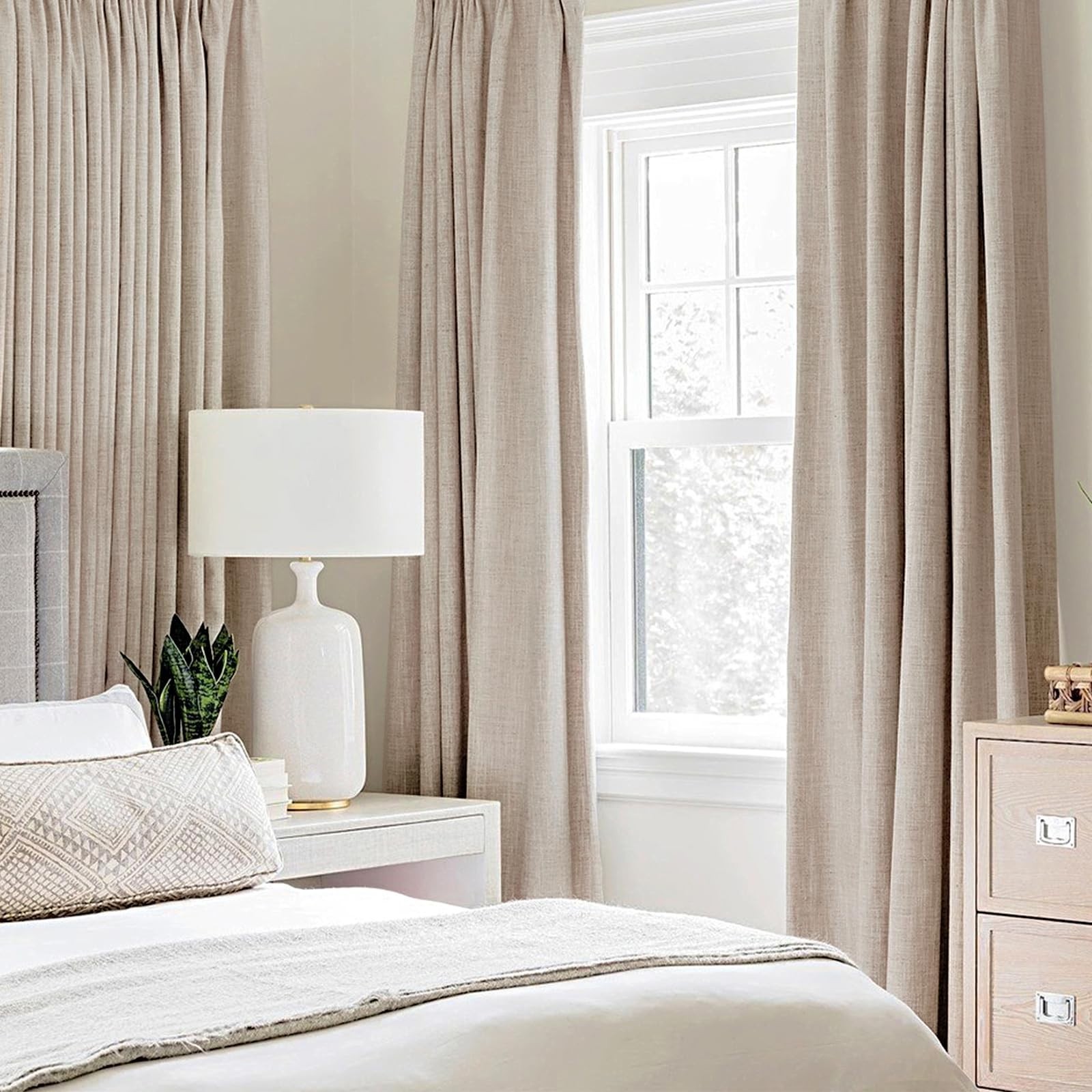 100% Blackout Linen Textured Curtains – Thermal Insulated Room Darkening Drapes,