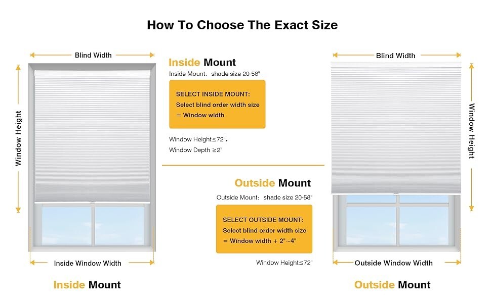 Homebox Cordless 100% Blackout Cellular Shades for Home,Shades 36″ W x 72″ H
