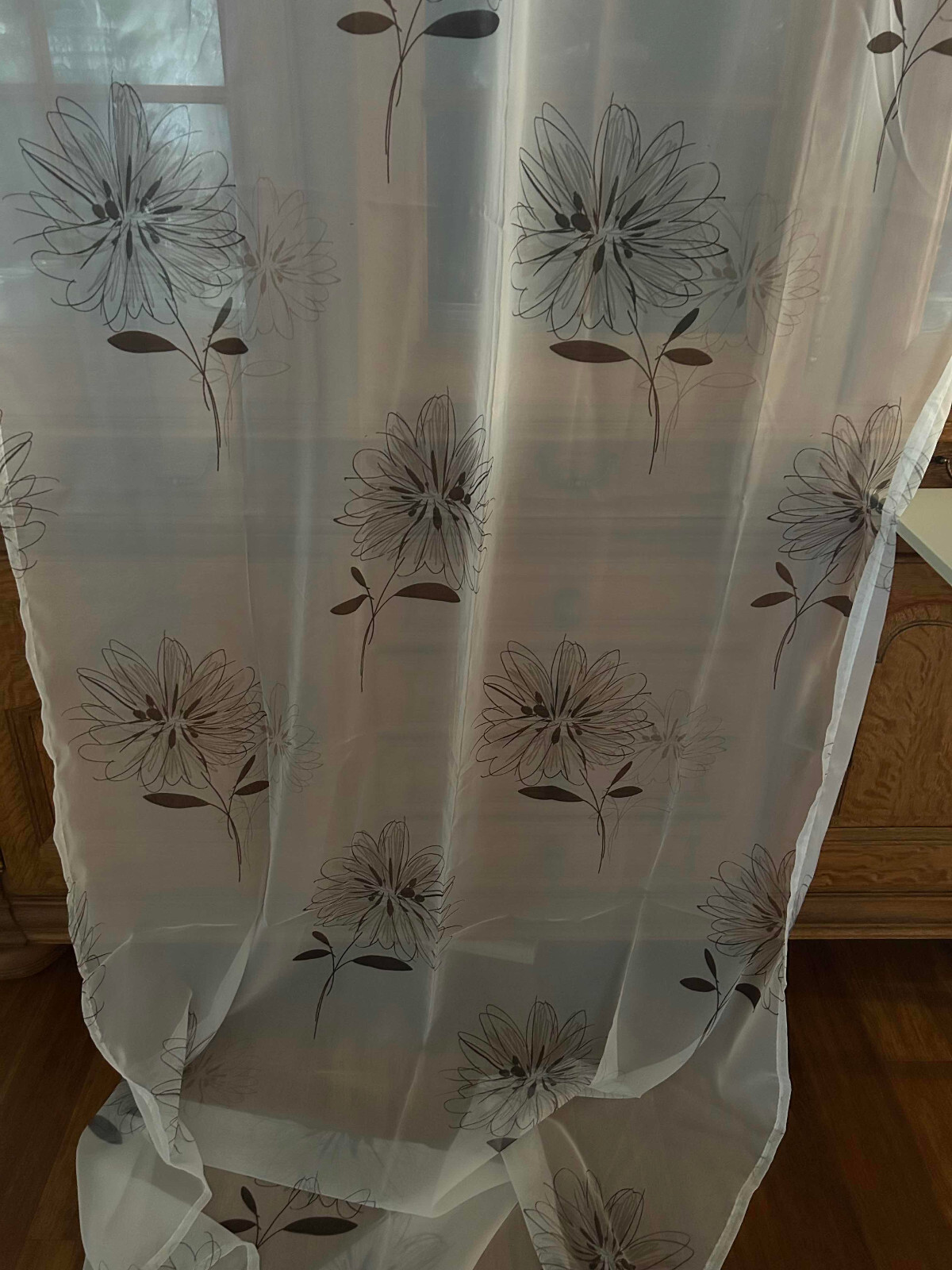 Semi-Transparent Printed Curtain Panel w. built-in Loop Tape – 53″ x 91″